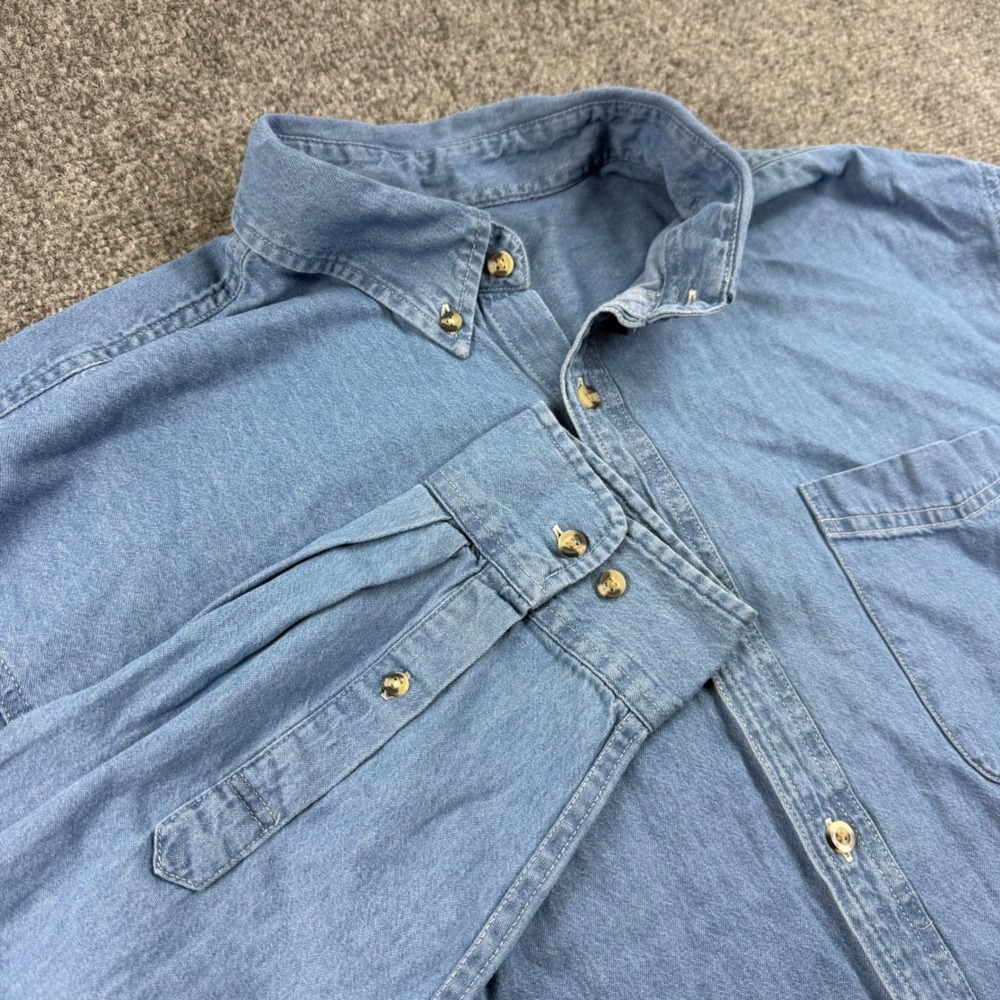 Port & Company Denim Shirt 2XL Blue Button Down Long Sleeve Women